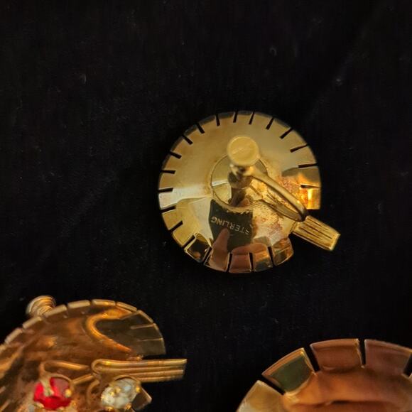 Demi-parure 1940s Gold Vermeil Over Sterling Rhinestone Brooch & Earring Set - Picture 3 of 12